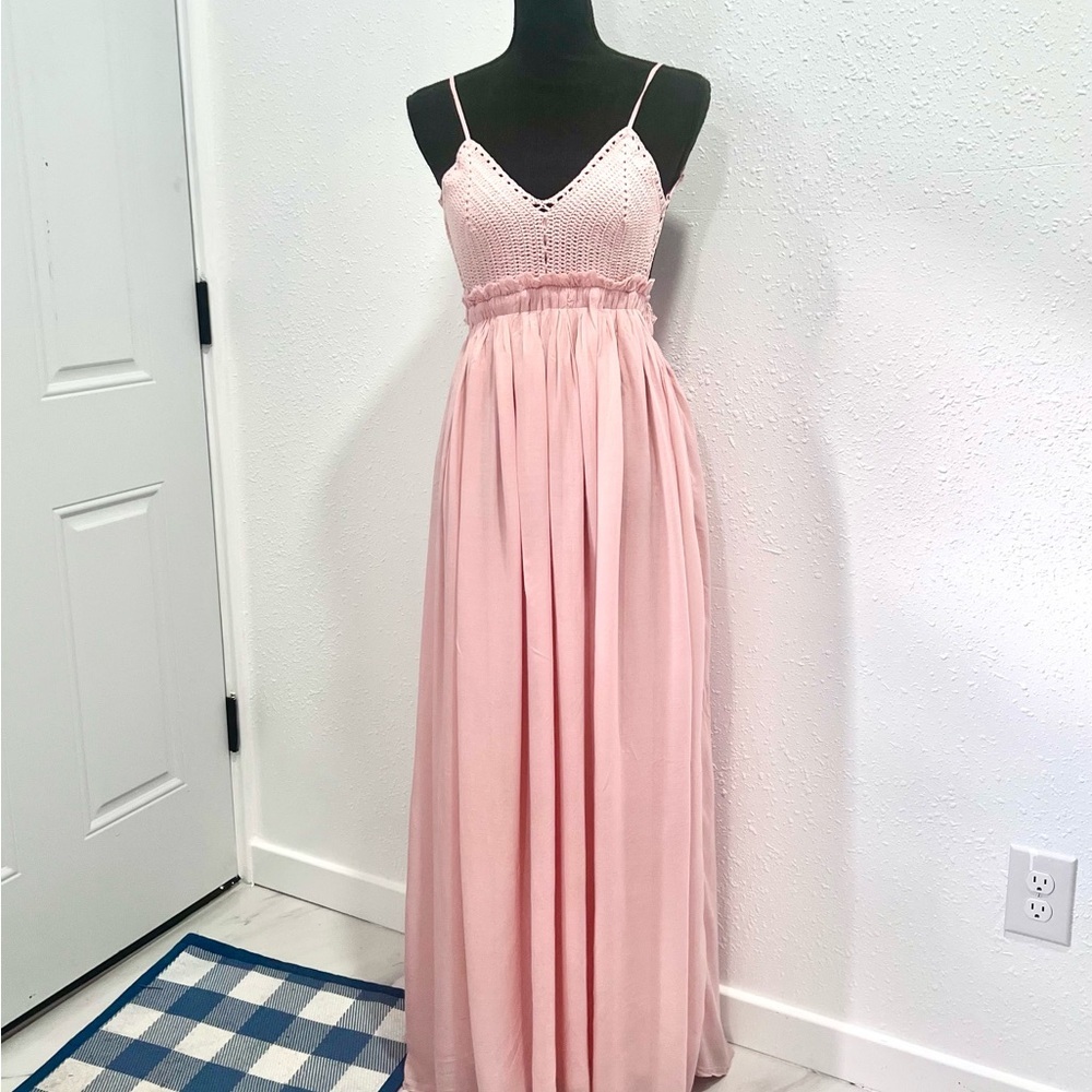 Miss Avenue Pink Maxi crochet bust summer Dress S